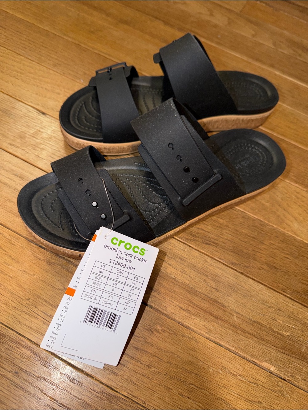 Crocs Brooklyn Low Wedge Cork Buckle Sandals Black Women’s Size 8 NWT - Picture 5 of 6